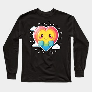 Cute Kawai Colorful Rainbow Heart Long Sleeve T-Shirt